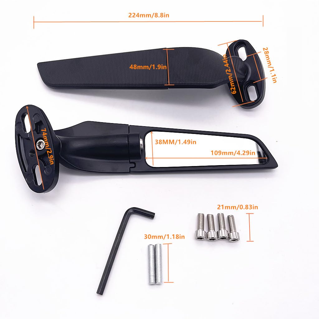 2 Pièces Rétroviseurs Moto pour Triumph Daytona 660 (Sport) 2024,Rétroviseurs Fixes Rotatifs à 360°,Rétroviseurs Plats Réglables,B