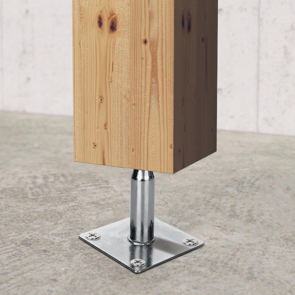 Lot de 4 supports de poteau réglables en hauteur, à visser, galvanisés, à passivation à couche épaisse, supports de poteau galvanisés de 100-150 mm avec 16 vis