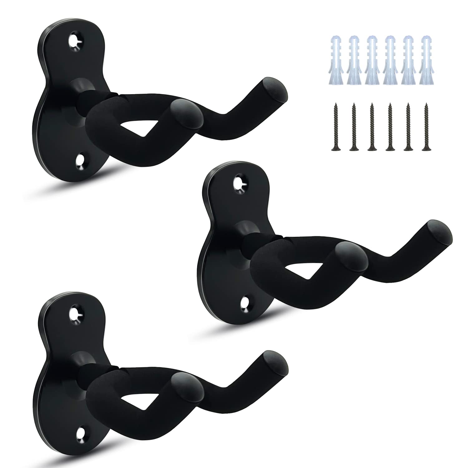 Depointer Guitar Wall Mount Hanger 3-Pack,Metal Guitar Hanger, Guitar Bracket with Protective Sponge, Guitar Holder Stand Suitable for Bass/Guitar/Banjo/Ukulele- Silver, Black