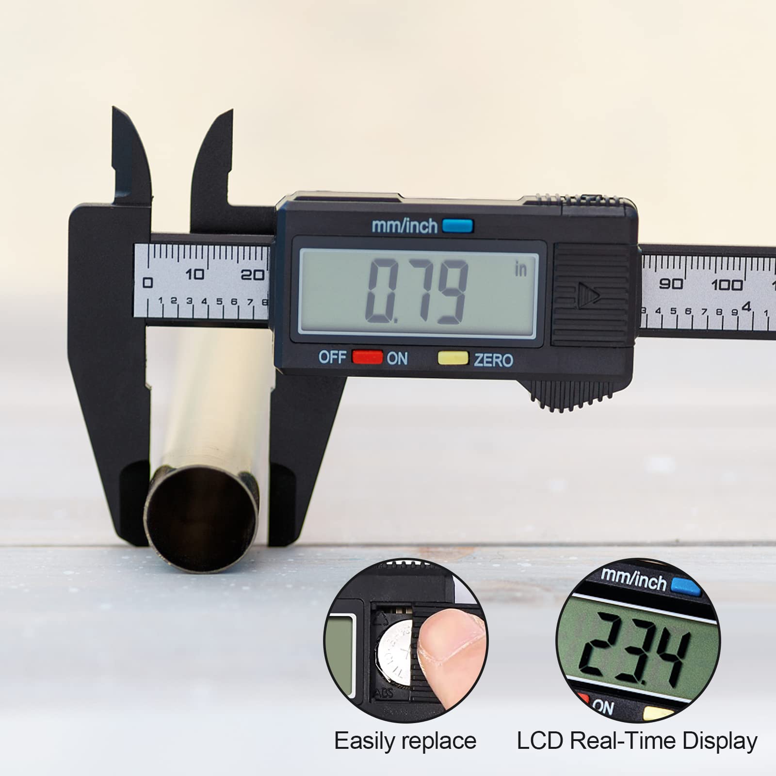 Fousenuk Calibro Digitale, Caliper in Fibra di Carbonio da 150 mm/6" Micrometro Digitale con LCD e Batteria di Backup, Calibri Digitale per Misurazioni Esterne, Interne, di Profondità e Passo