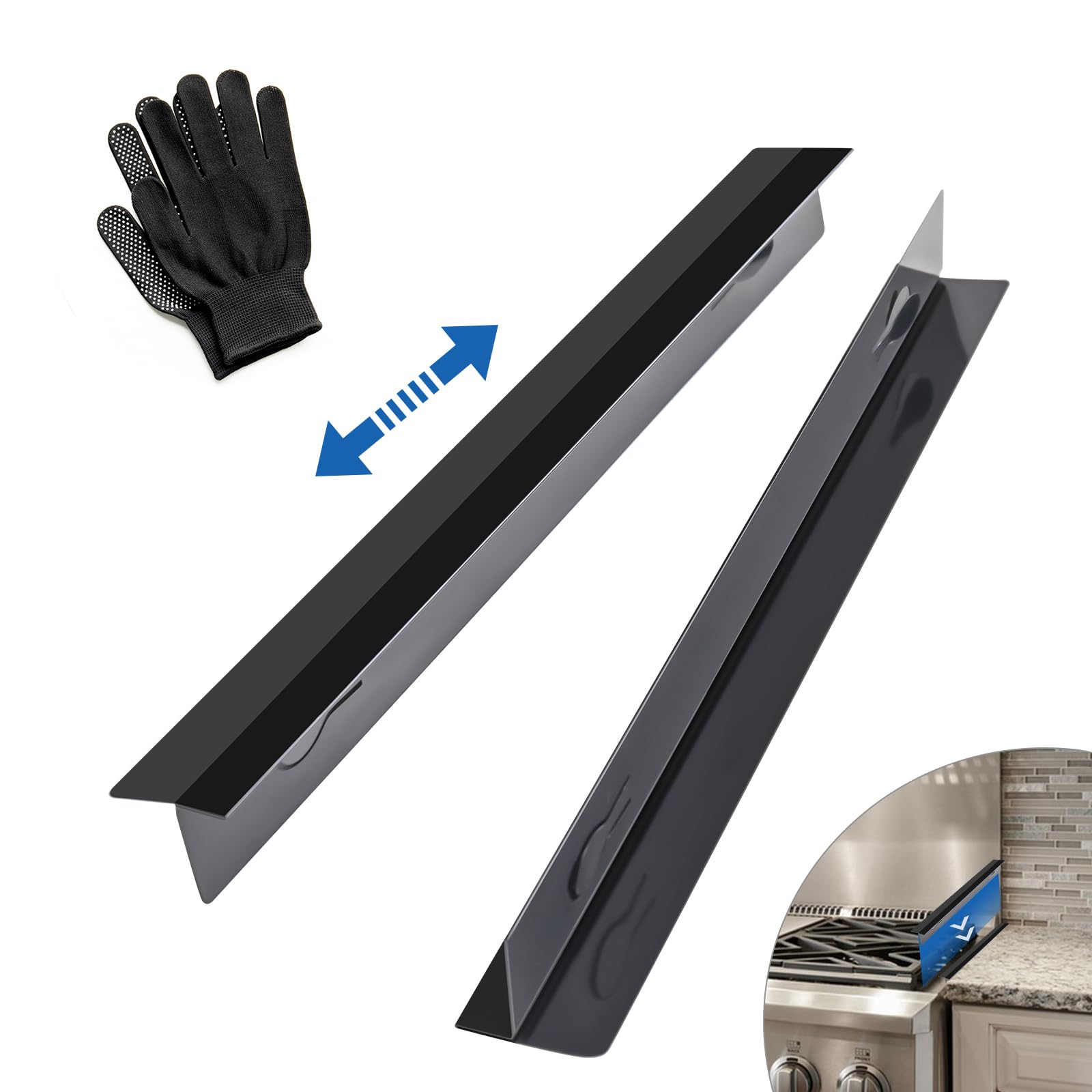 2 Pack Stove Gap Covers,Stove Gap Covers Stainless Steel,Gap Filler for Stove and Counter,Heat Resistant Oven Gap Filler,Adjustable Length 13.8" to 27.5" (T Shape) — view 8