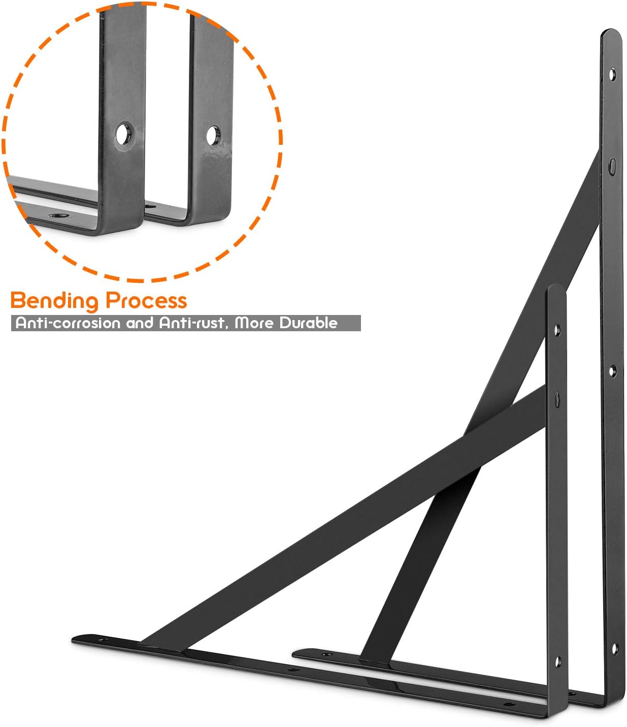 STARVAST 4 Pack Heavy Duty Shelf Brackets 11.8 x 7.5 inch, Floating Shelves Black Triangle Shelf Brackets, 90 Degree Angle Wall Mounted Shelf Supporter Corner Bracket (300x190mm)