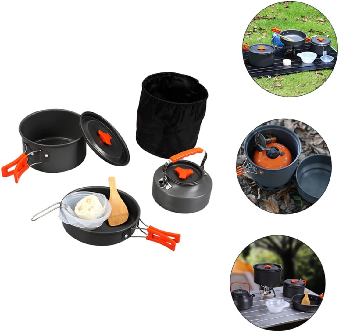 1set Portable Camping Cookware Lightweight Cooking Pan and Kettle for Outdoor Cooking Picnics and Camping Easy to Carry High Durability for People