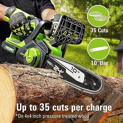 Image of Greenworks 24V 10 inch Cordless Compact Chainsaw (Great For Storm Clean-Up, Pruning, and Firewood / 200+ Compatible Tools), Tool Only