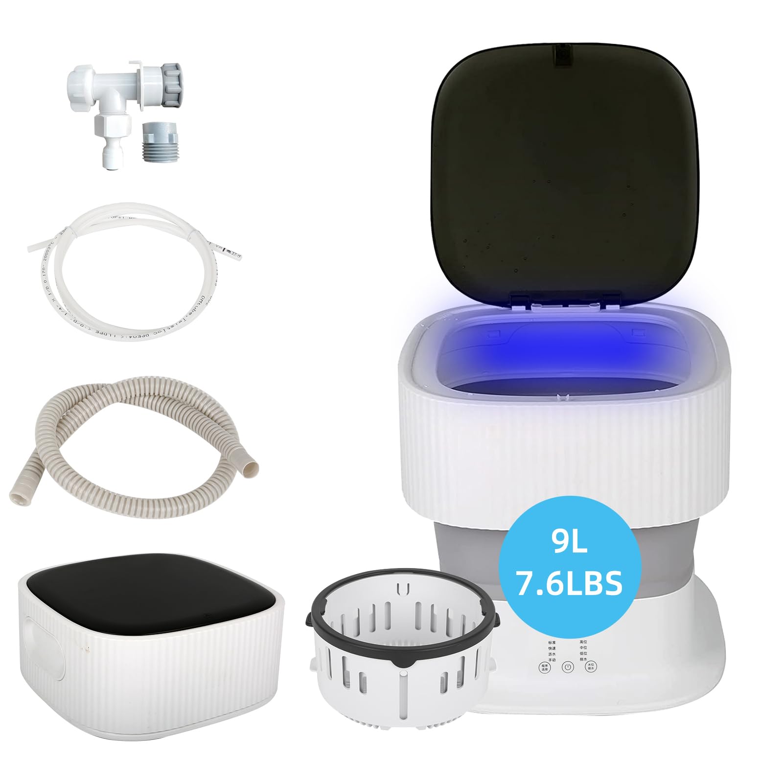 9L 7.6LBS Mini Portable Washing Machine Automatic Water In and Out, Foldable Washing Machine with Spin Dryer, Portable Washer and Dryer Combo Machine, Perfect for RV camping Travelling (Abs Kit B)