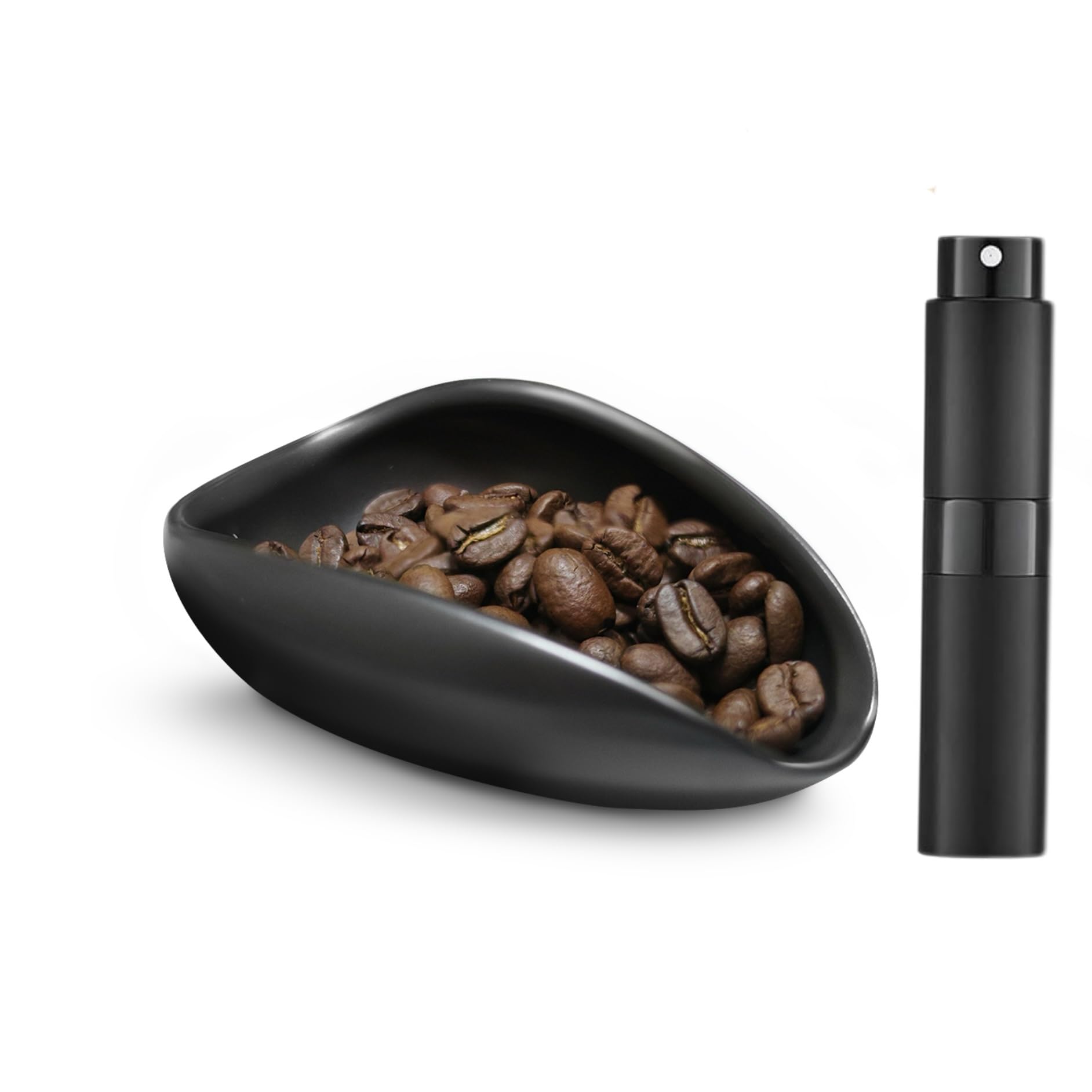 Coffee Bean Dosing Cup and Spray Bottle Set, Ceramic Single Dosing Tray for Coffee&Tea, Dosing Vessel Espresso Accessories for Coffee Bar, Black
