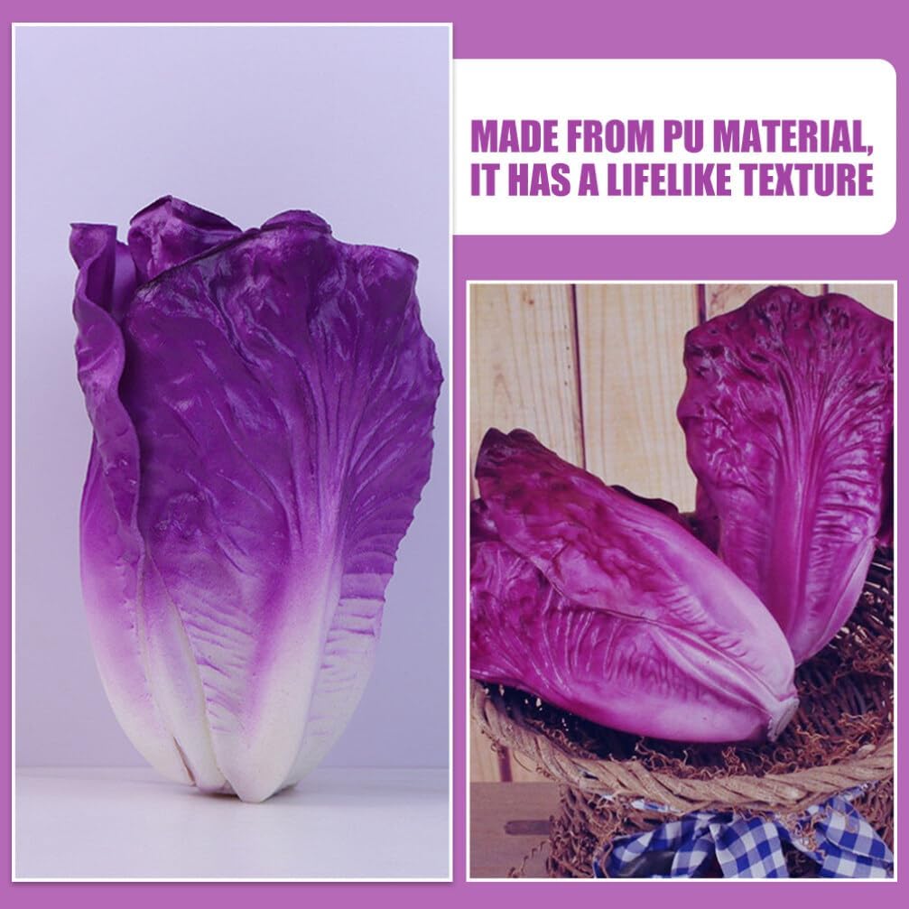 Artificial Purple Lettuce Simulation Plant Realistic Faux Vegetable Model for Home Decor Market Display Educational Props Made with Pu Material