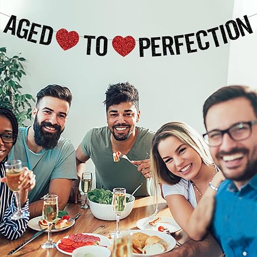 Miniatura 3 de PALASASA Cartel de "Envejecido a la perfección"  Decoración negra brillante para fiesta de aniversario de cumpleaños número 30, 40, 50, 60, 70, 80,