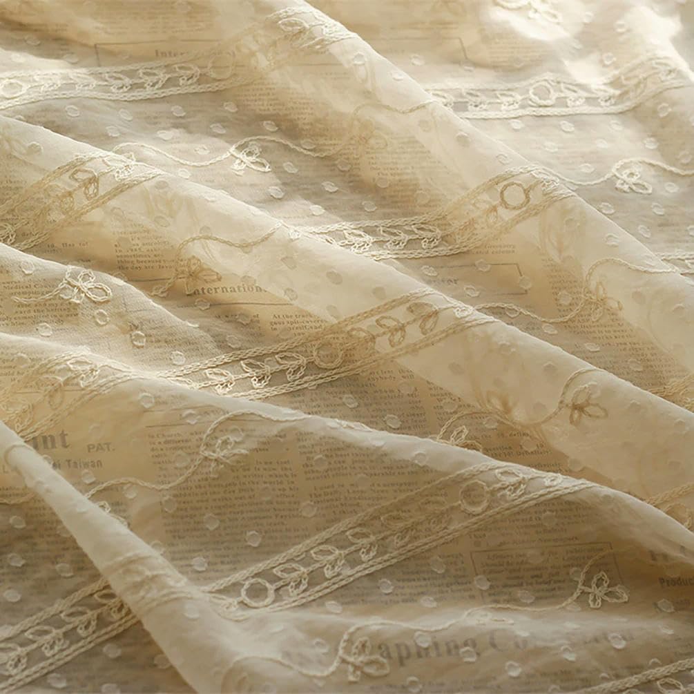 150 cm breit 100 cm lang beige Blumenblatt Bestickt halbdurchsichtiger Chiffon-Stoff Meterware Chiffon-Stoff für Stoff DIY Schal Basteln