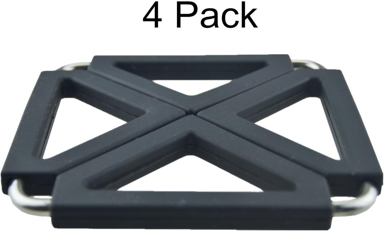 ERollDeep Adjustable Folding Expandable Silicone Metal Foldable Coaster Pot Holder Kitchen Cooking Gadget Cup Dish Table Heat Resistant Hot Pad Mat Place mat Trivet 4 PCS