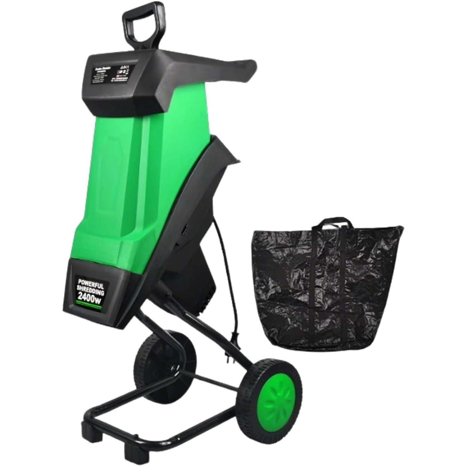 Tritatutto Giardino Elettrico 2400W, Biotrituratore Legno Con Sacco 50L, Taglio Rami 40mm, Funzionamento Silenzioso Con Ruote Portatili, Ideale Per Compostaggio E Cura Verde