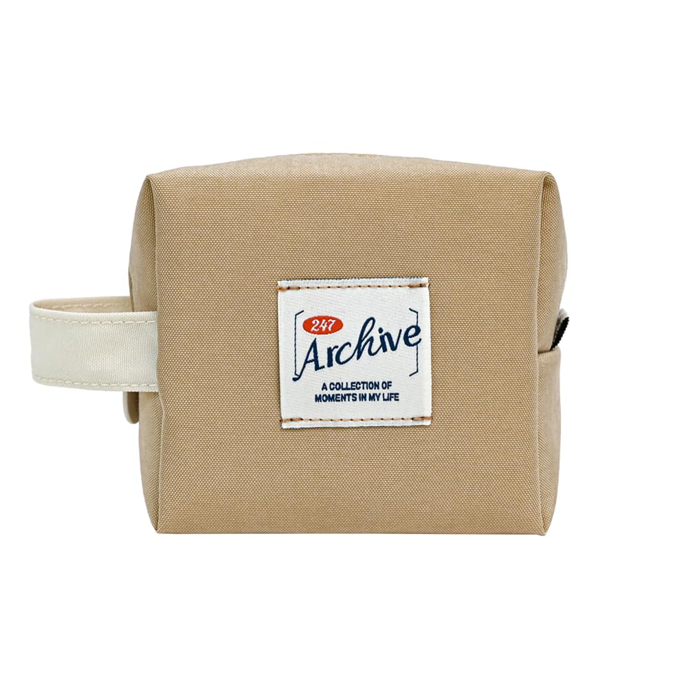Monolike Archive Cube Mini Pouch, Sand Beige - Makeup Bag, Cosmetic Bag, Travel Bag, Toiletry Bag, Organizer, Storage Bag