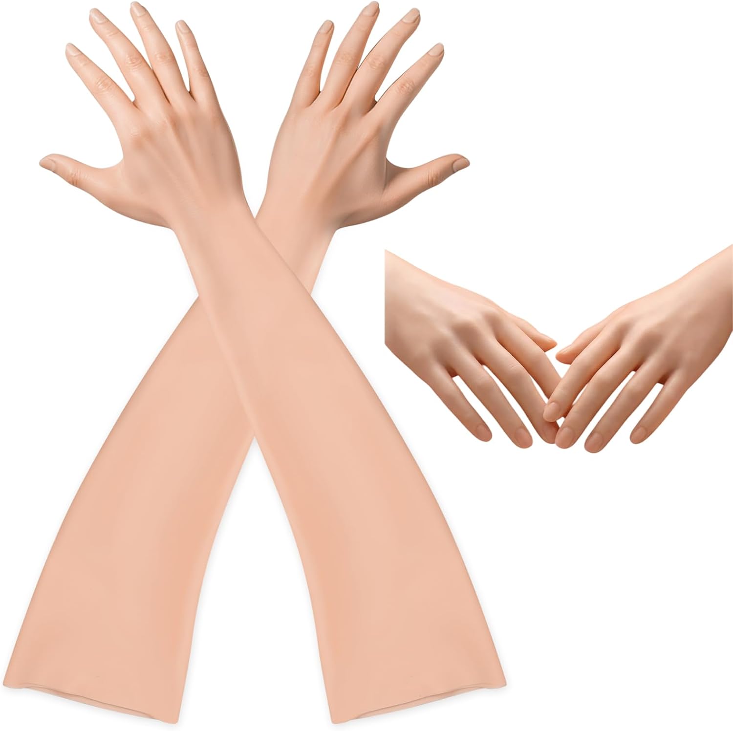 Wesiti 1 Pair Realistic Silicone Gloves with Nails, Female 23.6In Long Stretchy Silicone Gloves for Crossdressers Prosthetics