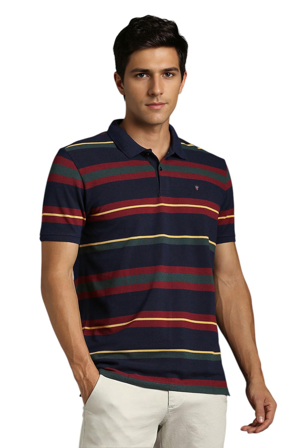 Louis Philippe Men's Slim Fit Striper Design Aesthetic Solid Pique Half Sleeve Polo Tshirt with Stretch-picture-10