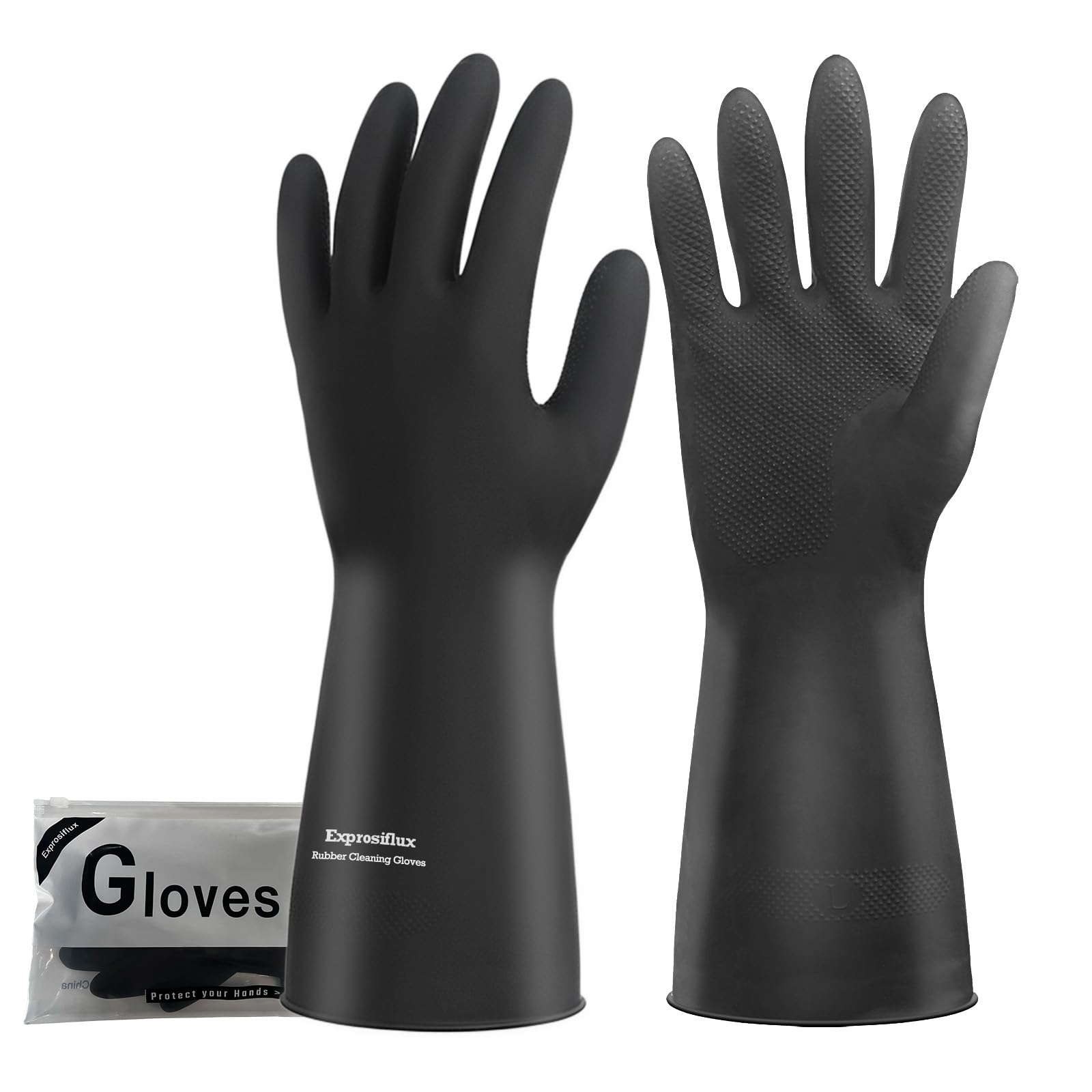Guantes de goma natural engrosados, guantes para el hogar reutilizables, guantes de lavado de platos antideslizantes, guantes de limpieza de cocina (1 par, talla XL)