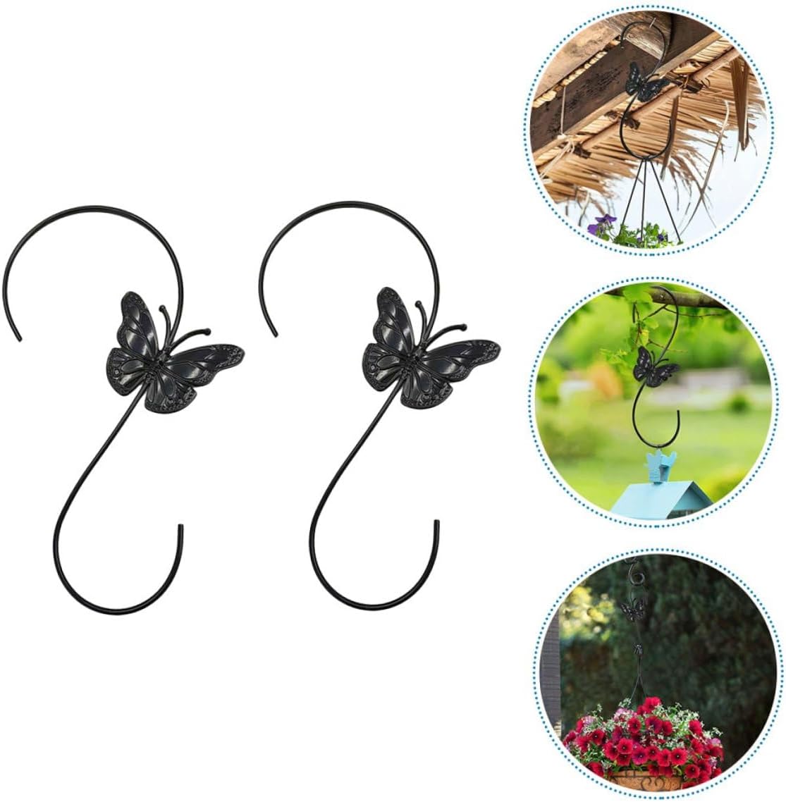 12-inch Butterfly S-Hook Bird Feeder Hanger Bracket Outdoor Plant Hanger for Hanging Baskets 2pcs Black