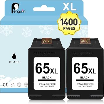 Penguin 65XL Black Ink Cartridge for HP Printers for Deskjet 3755 Ink Envy 5055 5052 Deskjet 3700 3772 2655 2622 2680 Printers 65 65XL Black Ink Cartridge HP65XL HP65 XL HP Ink 65 2 Pack