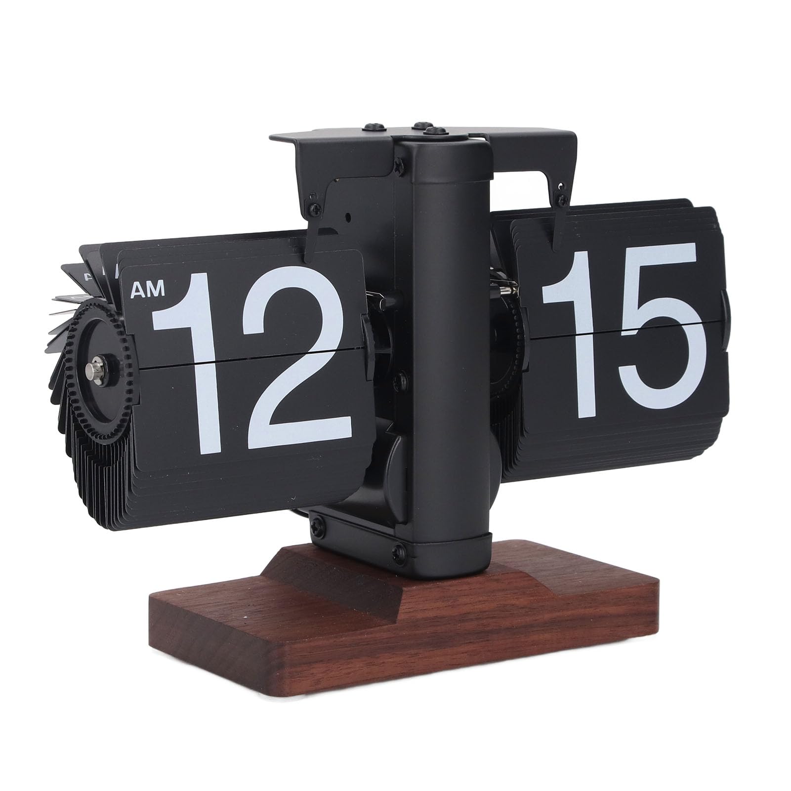 SIXRUN Reloj Abatible de una Cara de Primera Calidad con Base de Madera de Nogal, Reloj Retro Automático de de Página para Decoración de Oficina y Hogar (Marco Negro Páginas Letras Blancas)