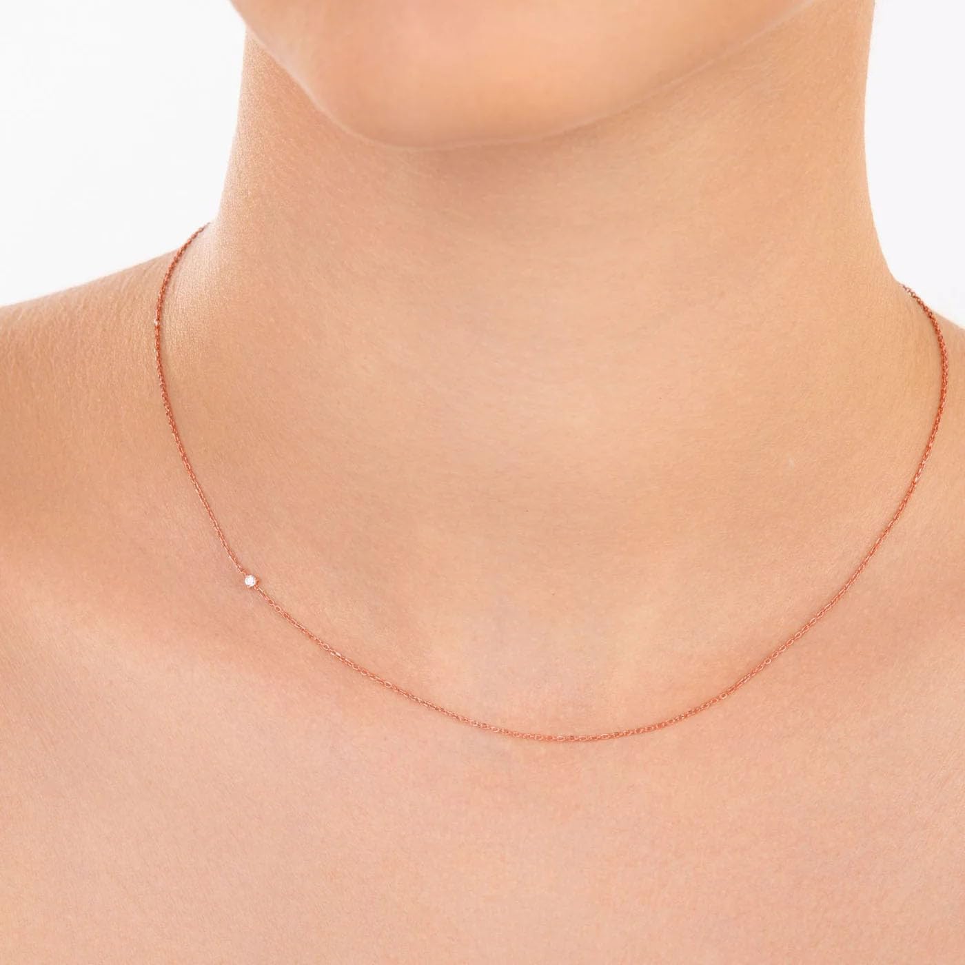 Elegante 14 Karat 585 Echtgold Diamant Roségold Choker Halskette - Minimalistischer Zarter Kropfband mit Doppelseitigem 0,025 Karat Diamant Anhänger, Perfekt für Damen