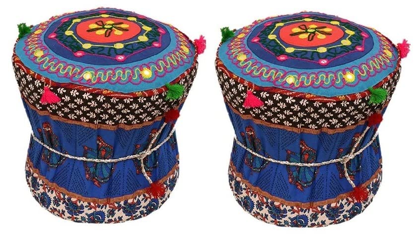 VOMI muddy Gujari print cover cotton pack of 2 Rajasthani Style Gujari print Print Design Cotton Fabric |Muddy | Mudda Cover Set of 2 Pic. | Stool | Pouffes | Patio Chair | Ottaman | Footstools Cover for Livingroom (Gujari Print)-image-14