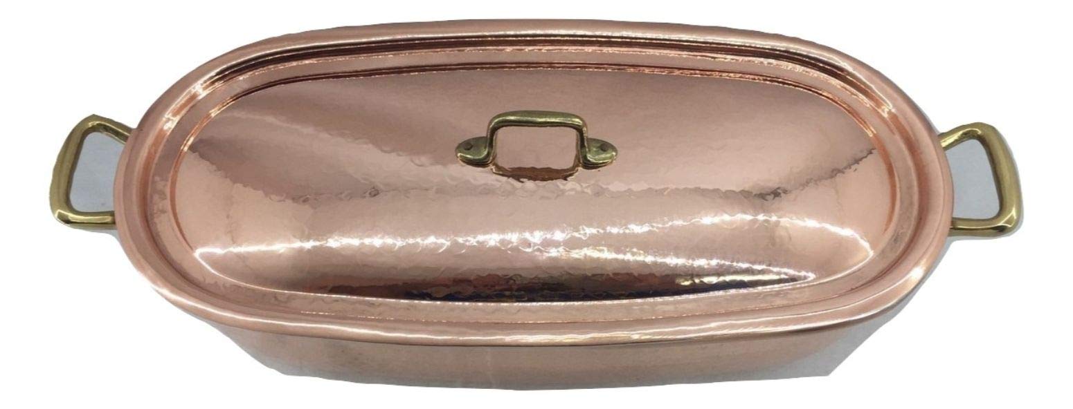 Pesciera in rame stagnato con coperchio da cucina griglia cestello vapore pentola pesce 44x20x13 cm