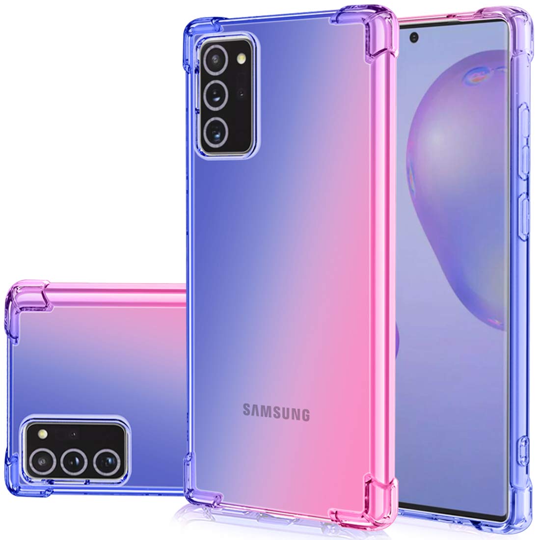 Gufuwo Galaxy Note 20 Case, Cute Clear TPU Bumper Case, Shock-Absorbent, Lightweight, Blue/Pink