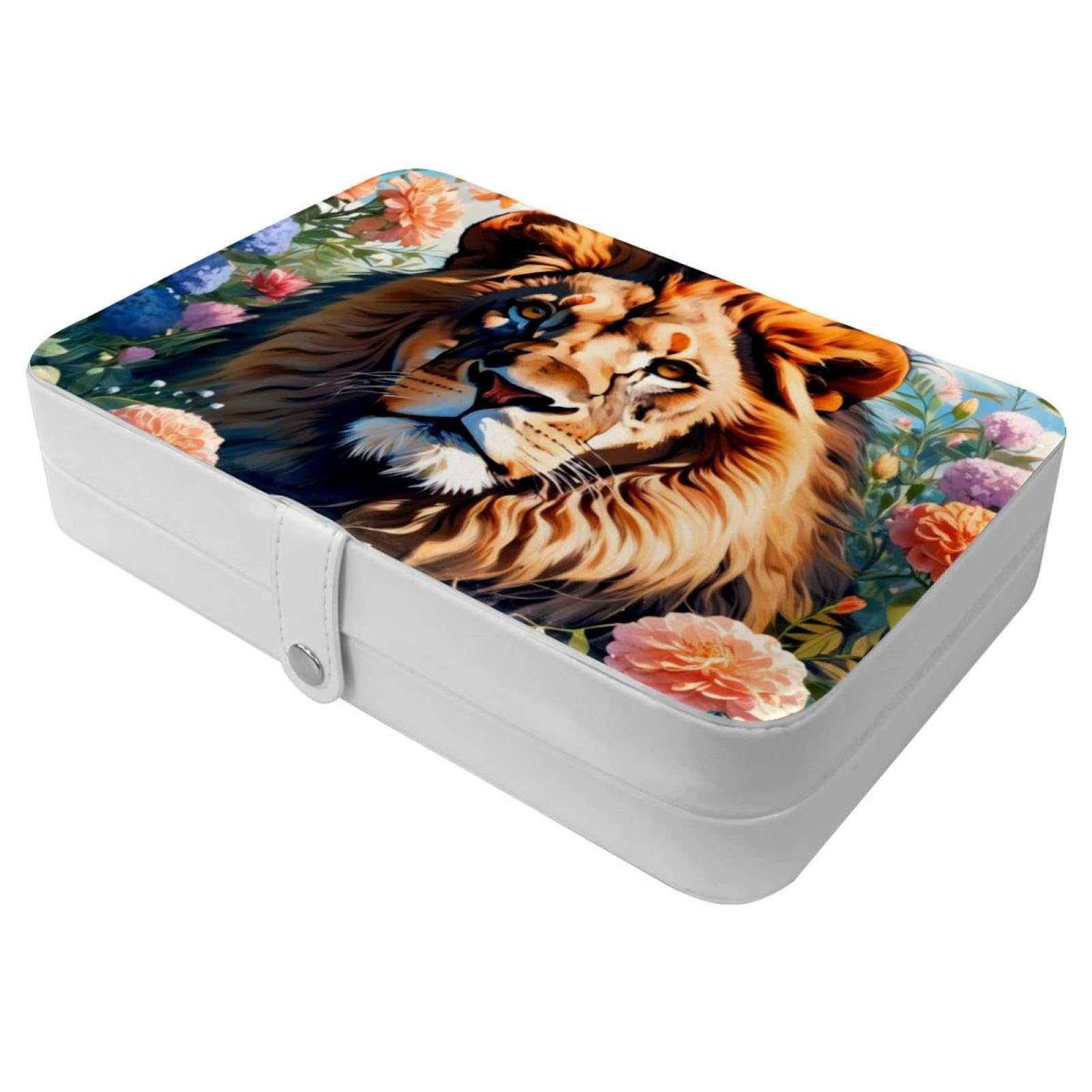 Boîte à bijoux voyage lion et fleur pour valises de vacances