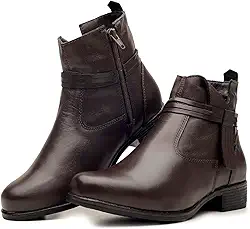 Bota Feminina Cano Curto em Couro Legítimo Coturno com Ziper