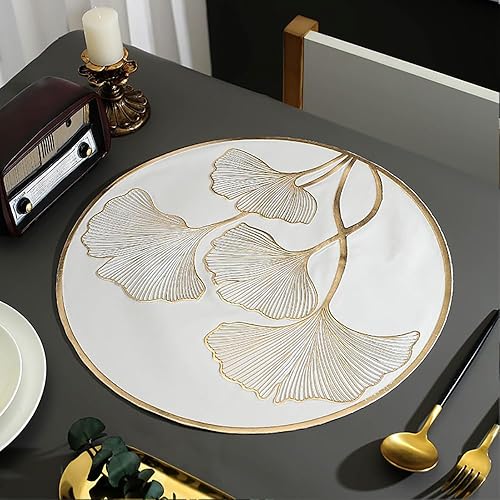 Miniatura 5 de pigchcy Ginkgo - Juego de 6 manteles individuales metálicos dorados, manteles individuales de vinilo de plástico para mesa de comedor,