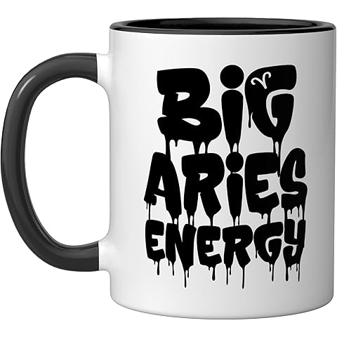 Big Aries Energy Aries Zodiac Sign March April Birthday Ceramic Mug, Black/White