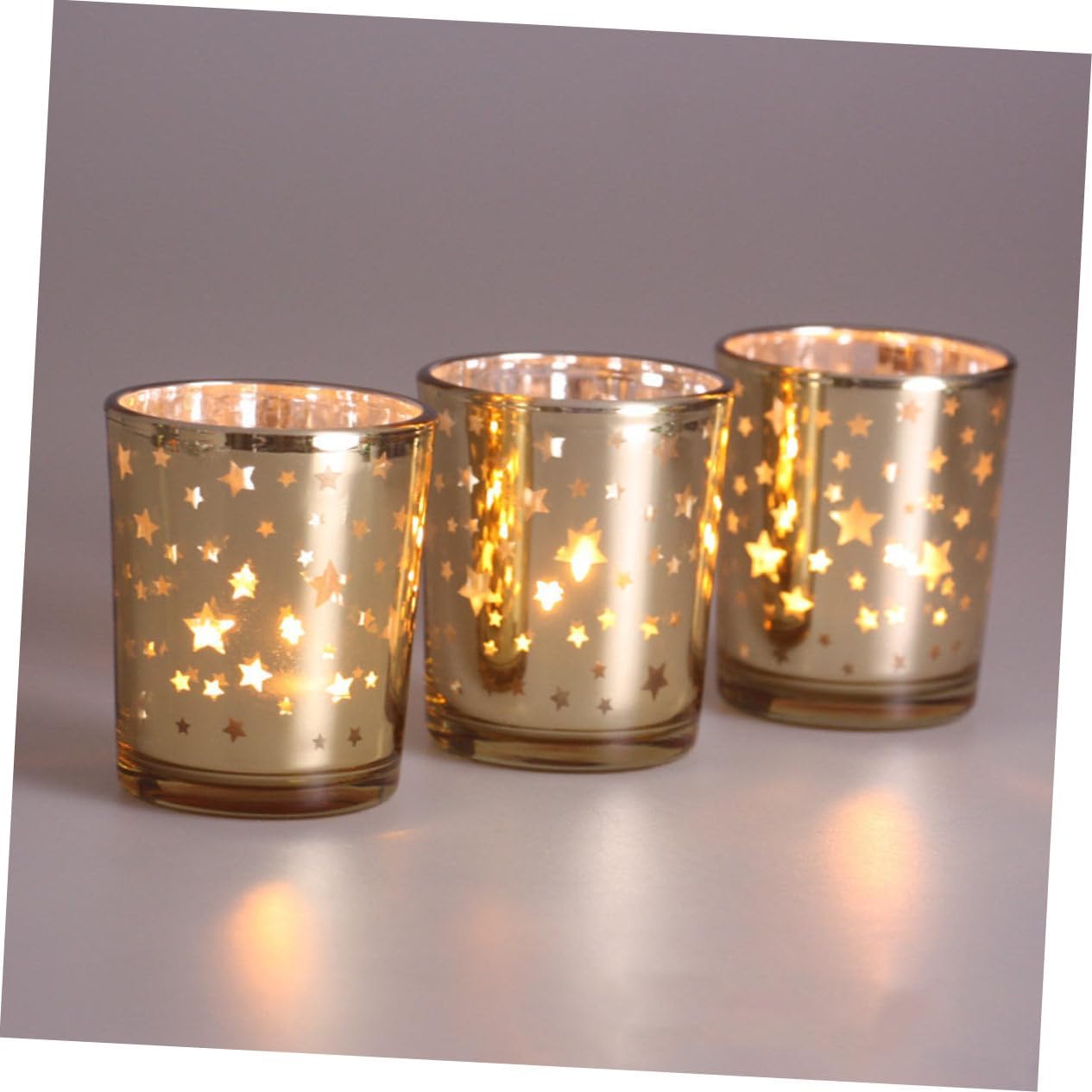6pcs Candlelight Dinner Glass Candlesticks Gold Star Decor Banquet Candle Holder Set