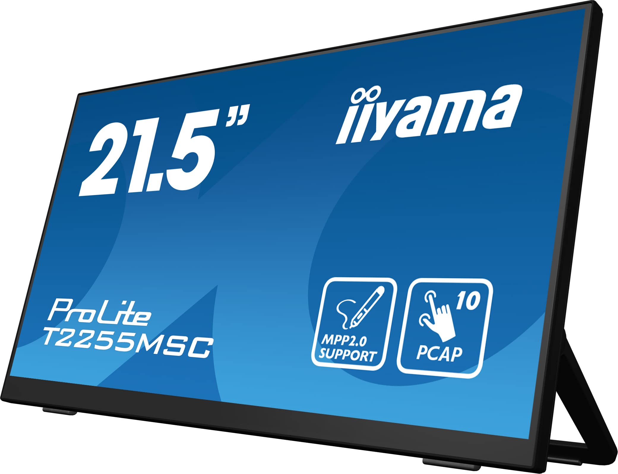 iiyama T2255MSC-B1 21,5" Bonded PCAP 10P Táctil, MPP2.0 (Active Stylus) Supported, 1920x1080, Panel IPS, Flat Bezel Free Glass Front, HDMI, Displayport, 400cd/m², USB Hub 2X 3.0, Altavoces, Bookstand