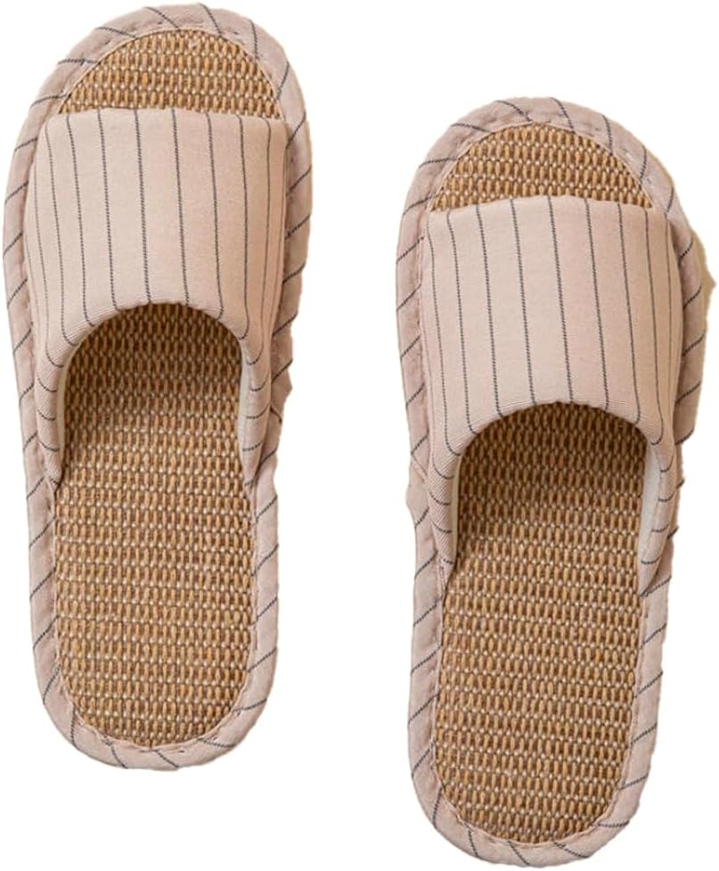 Men Women Open Toe House Slippers Breathable Linen Cotton Indoor Slides Summer Memory Foam Slip on Bedroom Slippers