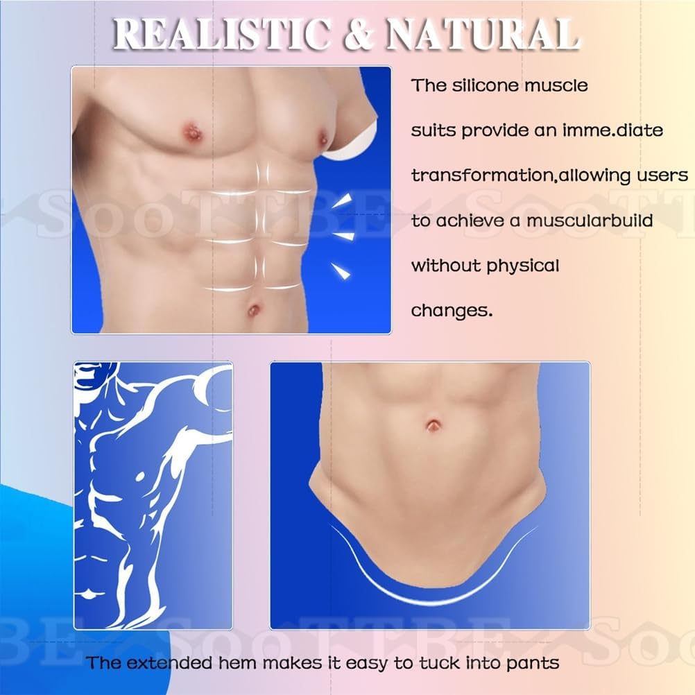 Realistic Silicone Male Chest Half Body Suit A Stronger Look Simulation Pack Vest Costume for Men Halloween Costumes