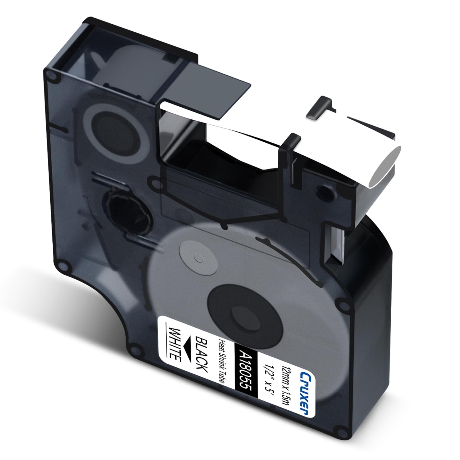Cruxer Paquete de 60 unidades compatible con Dymo Rhino A18055 S0718300 cinta de etiquetas industrial, negro sobre blanco, 12 mm x 1,5 m, repuesto para Dymo LabelWriter y Rhino 1000 3000 4200 5000