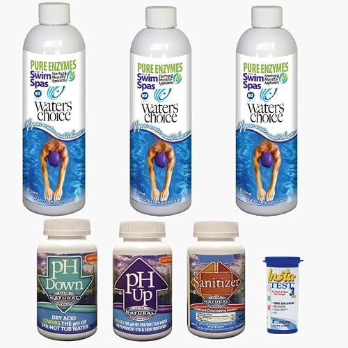 Waters Choice Complete Swim Spa Chemicals Starter Kit. The only Swim Spa Specific Product on The Market! 3 Months of Natural Safe Water Maintenance. Perfect for Swim Spas!