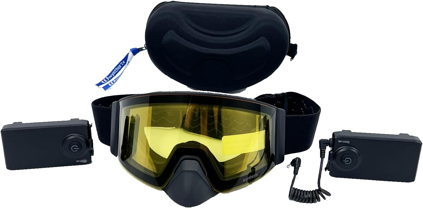 Heated Goggles Snowmobile Anti-Fog Magnetic Interchangeable Frameless 100% UV Lens OTG Electric Ski Goggle