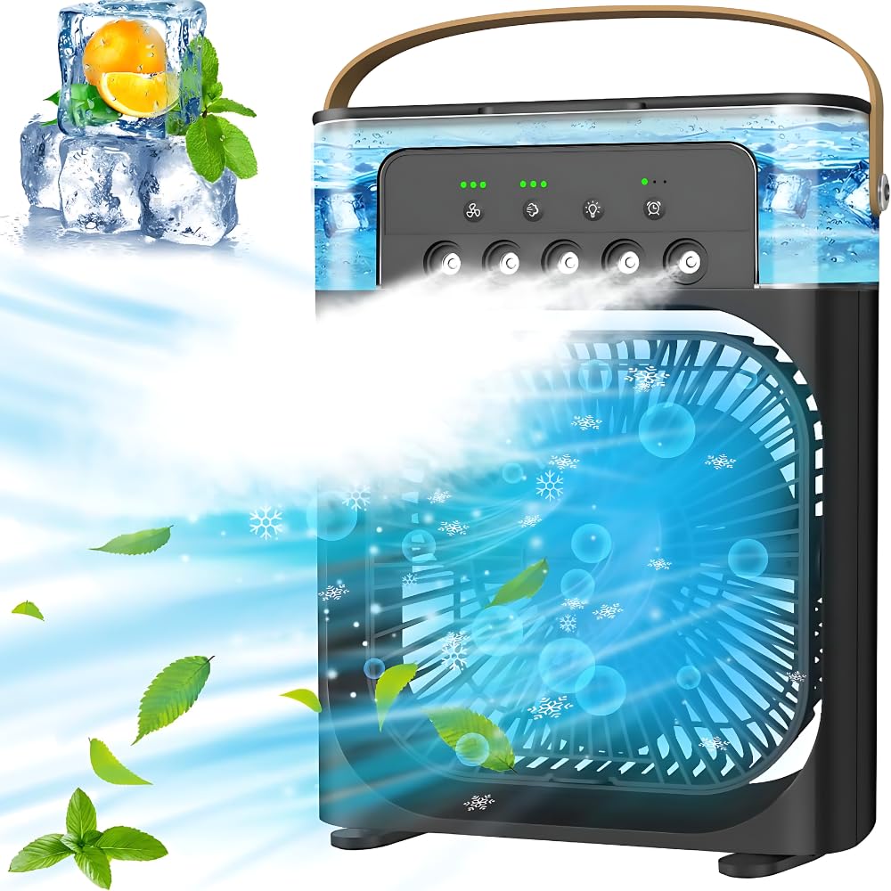 Drumstone ( 15 YEARS WARRANTY ) Personal Air Cooler, Portable Air Conditioner Fan, 3 Wind Speeds and 3 Spray Modes, Mini Evaporative Cooler with 7 Colors LED Light, 1/2/3 H Timer - Black (B0D66DKHBX) Amazon Price History, Amazon Price Tracker