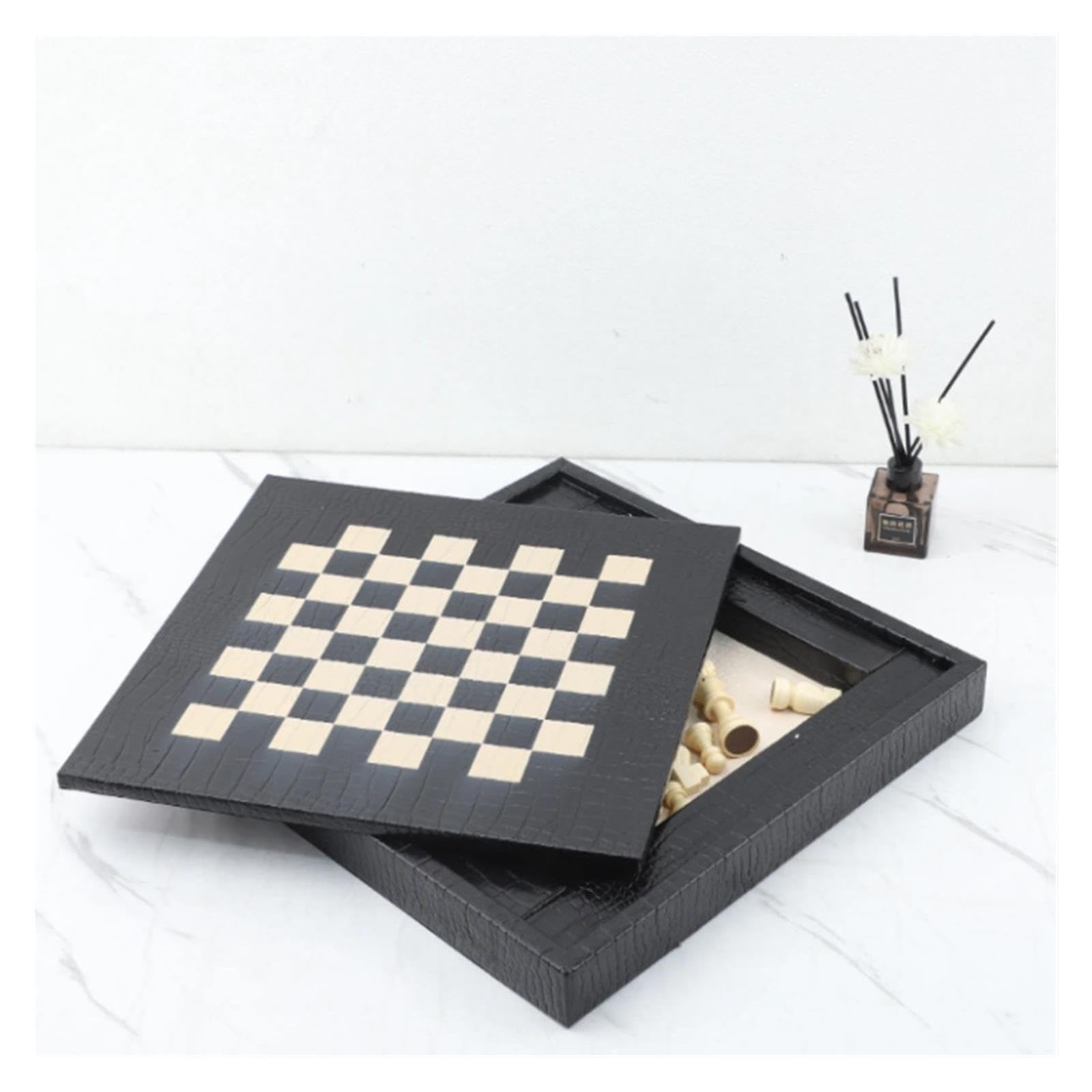 Set di scacchi in finta pelle Texture coccodrillo pieghevole | Regalo di gioco da tavolo di strategia classico portatile for adulti e amanti degli scacchi