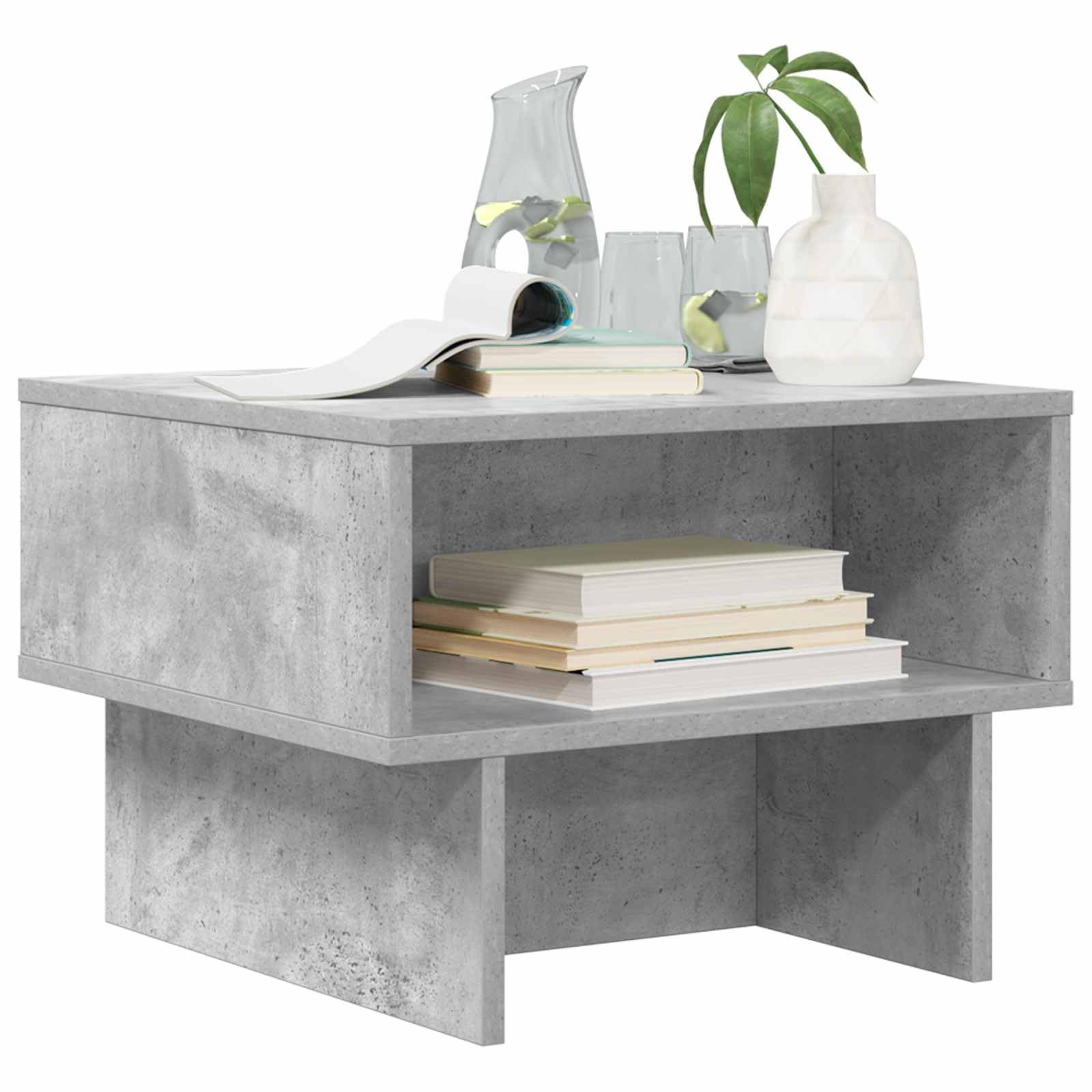Tavolino da salotto grigio cemento, 48 x 46 x 35 cm, in legno con vano portaoggetti, scaffale, tavolino, design moderno, struttura stabile, facile montaggio, ideale per soggiorno, salotto