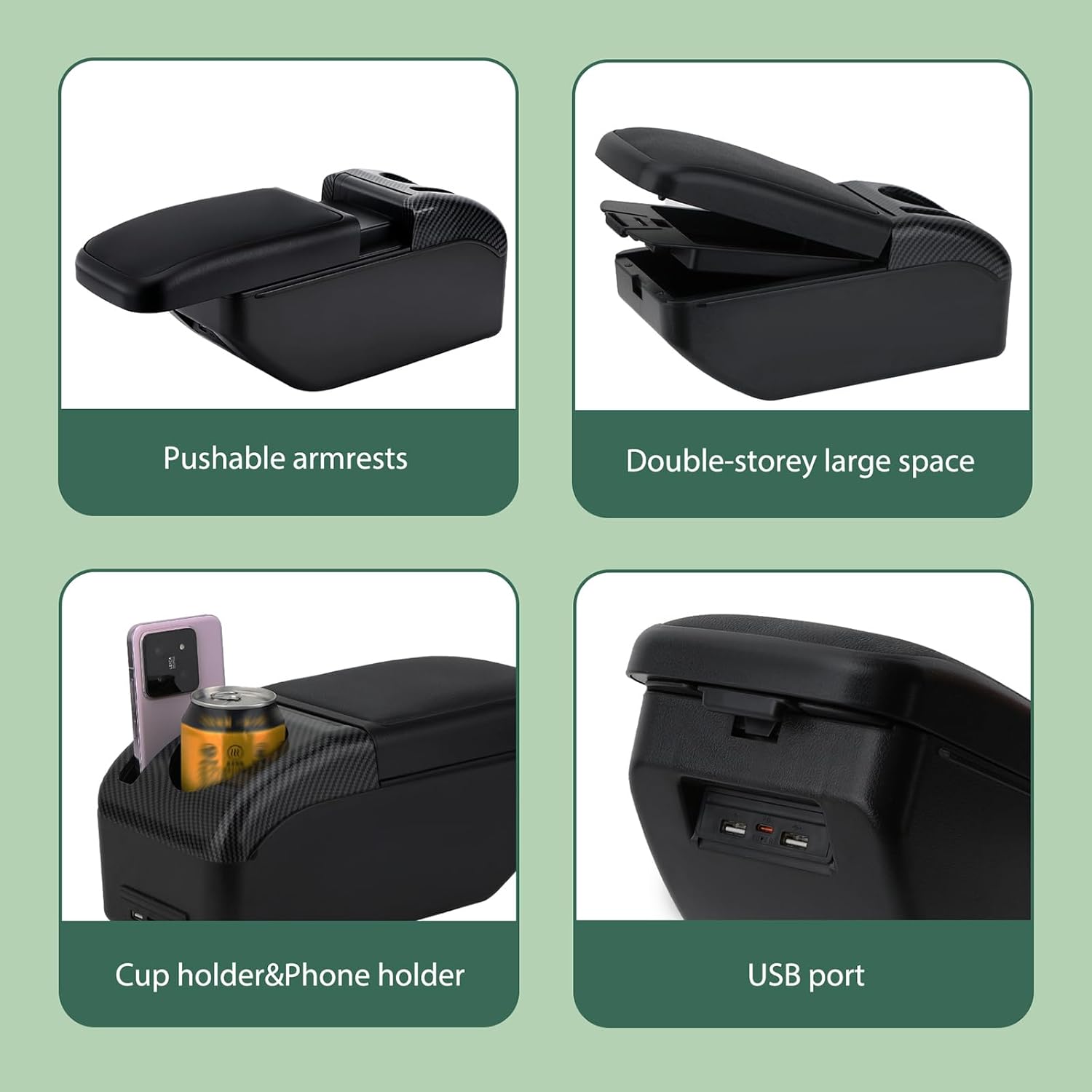 Armrest Compatible with Nissan NV200 Center Console Organizer Box Double Layer Style Usable for Elbow Support （Black Style）