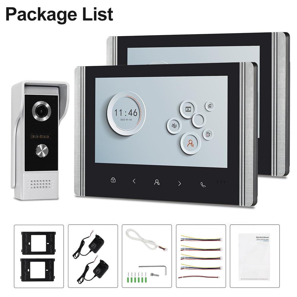 Sistema de Intercomunicador de Vídeo WiFi Tuya para Casa, Timbre de Cámara Vídeo 1080P HD con 2 Monitores Pantalla IPS de 7 zoll, Visión Nocturna IR, Grabación, Audio Bidireccional