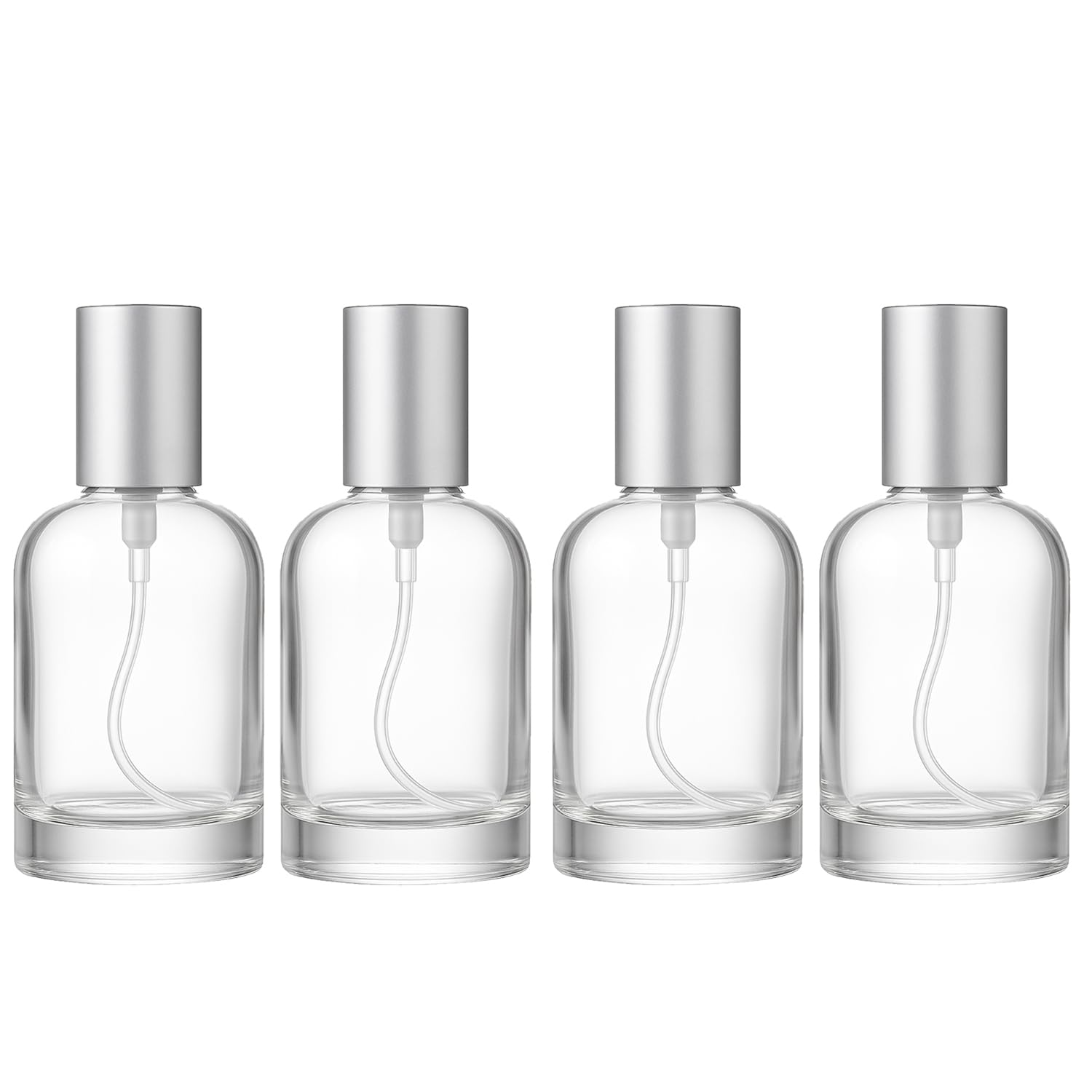 Doromy 4Packs 30ml Clear Glass Spray Bottles with Silver Mist Sprayer Refillable Empty Perfume Atomizer Containers Reusable Glass Mist Bottle for