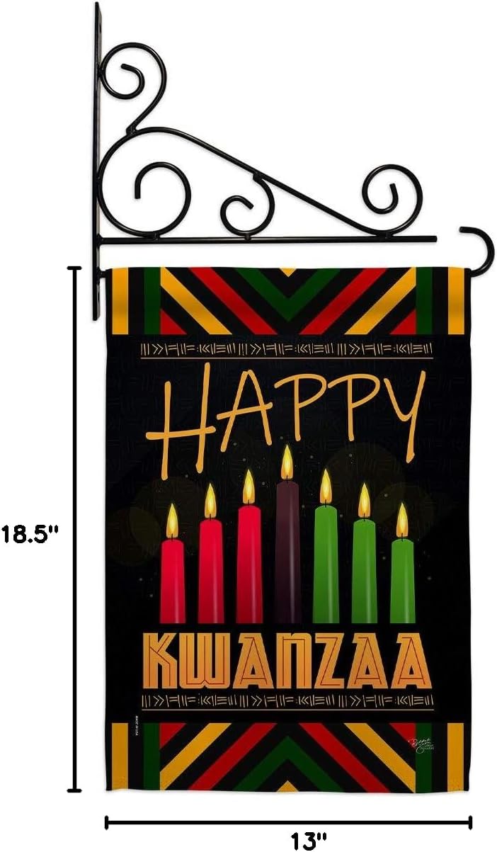 Kwanzaa Greeting Garden Flag Set Wall Holder Black History Kinara Candles Celebrates African Americans Heritage Small Decorative Gift Yard House Banner Made In USA 13 X 18.5