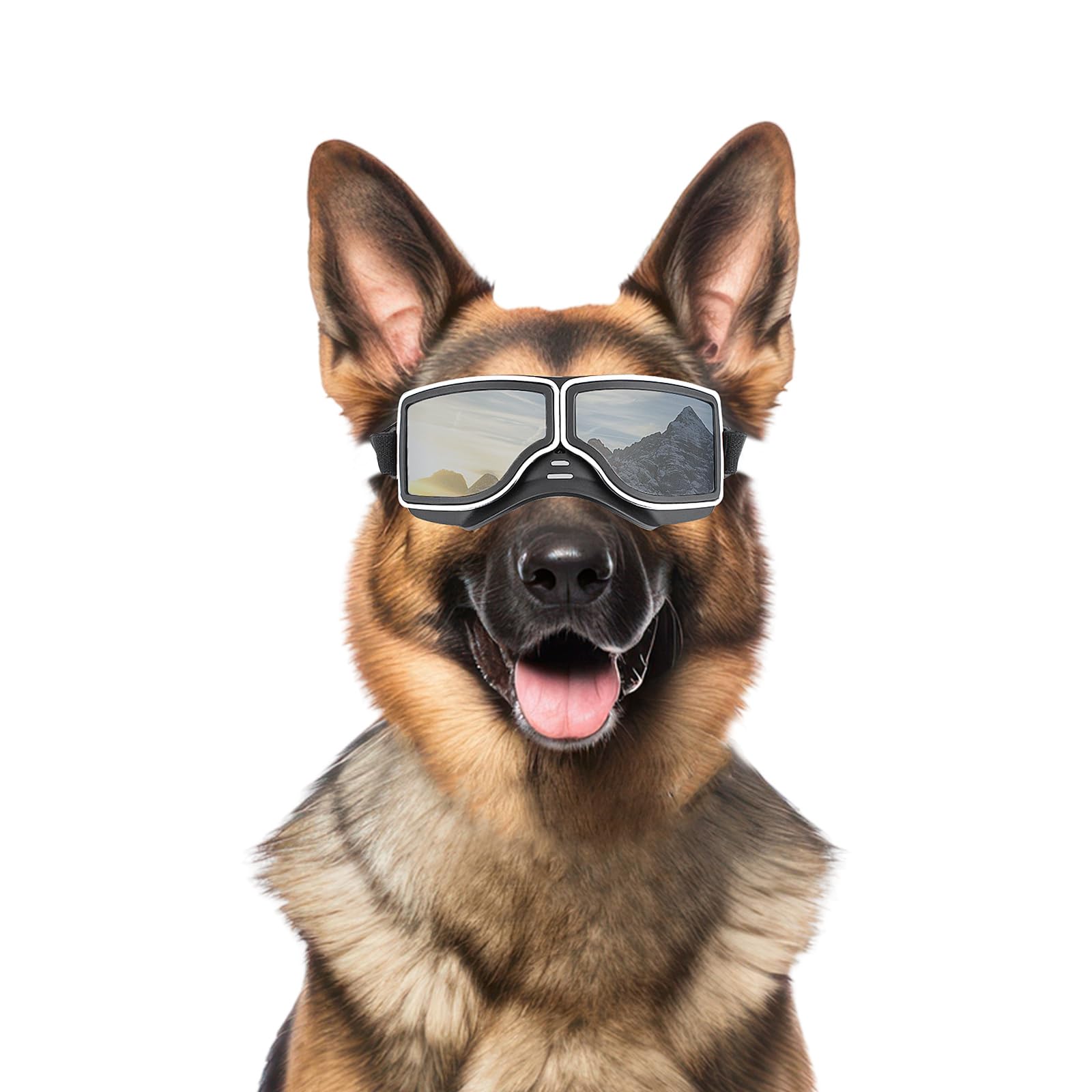 NAMSAN Occhiali per cani con protezione UV, antivento, antipolvere, con cinturino regolabile, per cani di medie e grandi dimensioni, colore: argento