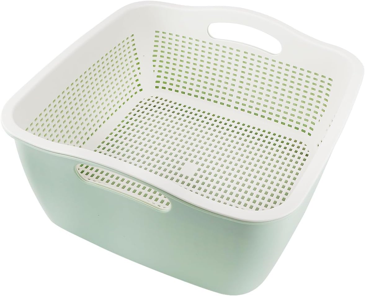 Double-layer Draining Basket Plastic Fruits & Vegetable Wash & Drain Basket, Multi-layer Stackable for Kitchen (Green)