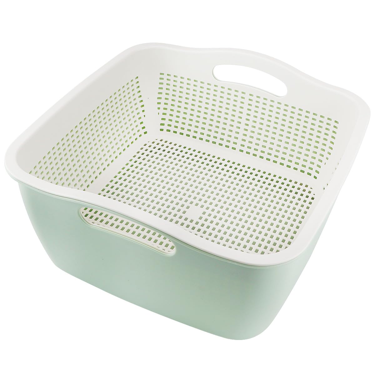 LNQ LUNIQIDouble-layer Draining Basket Plastic Fruits & Vegetable Wash & Drain Basket, Multi-layer Stackable for Kitchen (Green)