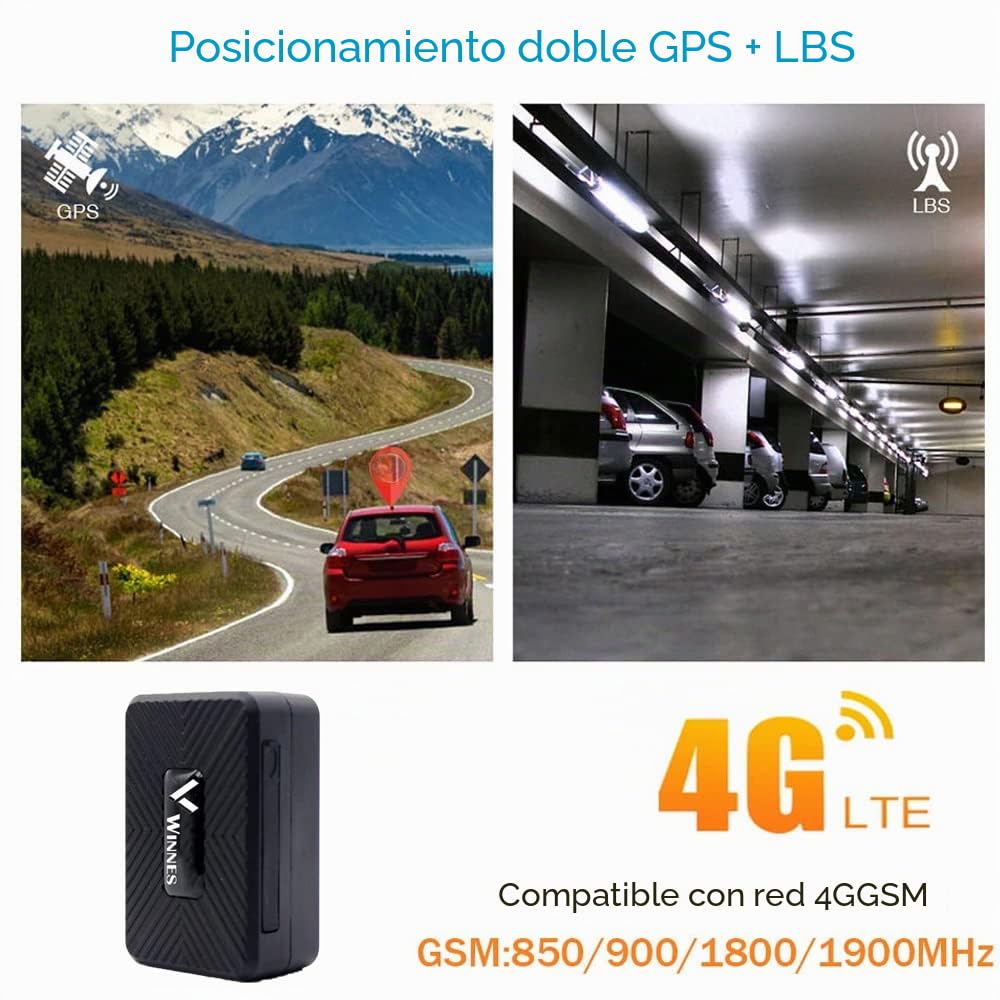 Winnes 4G Mini Localizador GPS para Coches TK913 con Imán Fuerte Posicionamiento en Tiempo Real Anti-Pérdida Localizador GPS para Bolso Documentos Niños Vehículos con App Gratuita