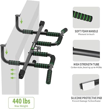 KAKICLAY New Upgrade Pull Up Bar for Doorway with Ergonomic Grip - Upto 440 Lbs Capacity, No Screwing or Slipping - USA Original Patent, Designed, Shipped,