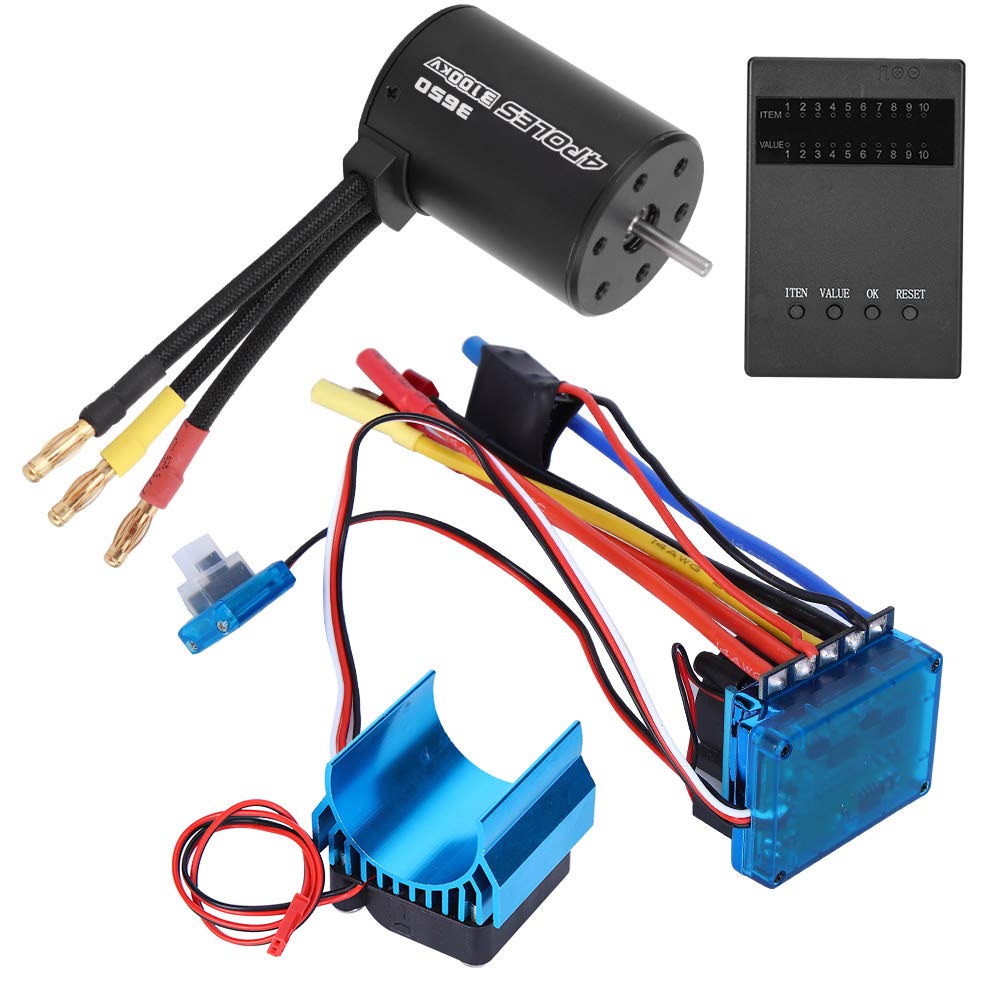 Set ESC Motore RC 3650 Senza Spazzole 3100KV con Scheda Programma ESC 45A e Dissipatore di Calore per 1 10 Auto RC, modalità Freno e Avvio Regolabile, per Principianti e Utenti Hobby (60A)